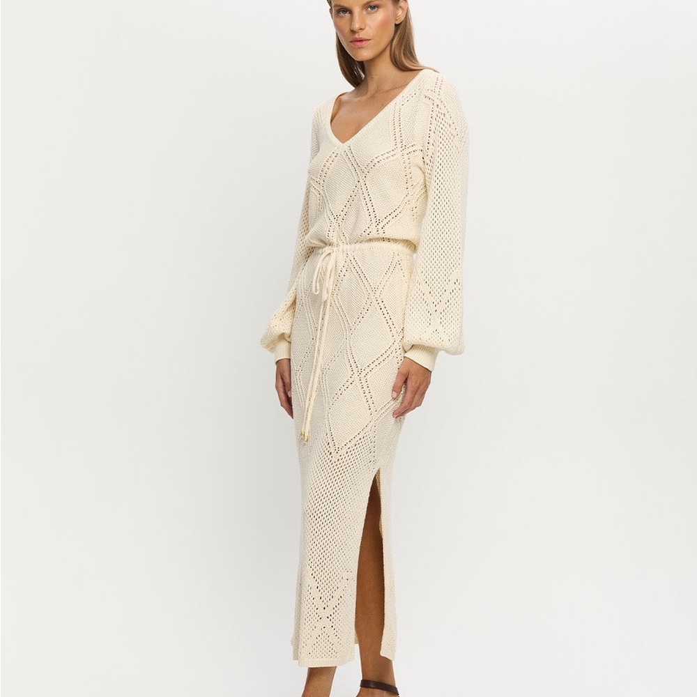 Kivari Samara Knit‎ Dress Cream Maxi Side Slits Women's Size 6 EUC - Picture 3 of 16